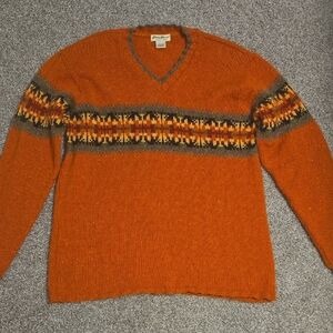 Eddie Bauer Orange Patterned Men's Sweater